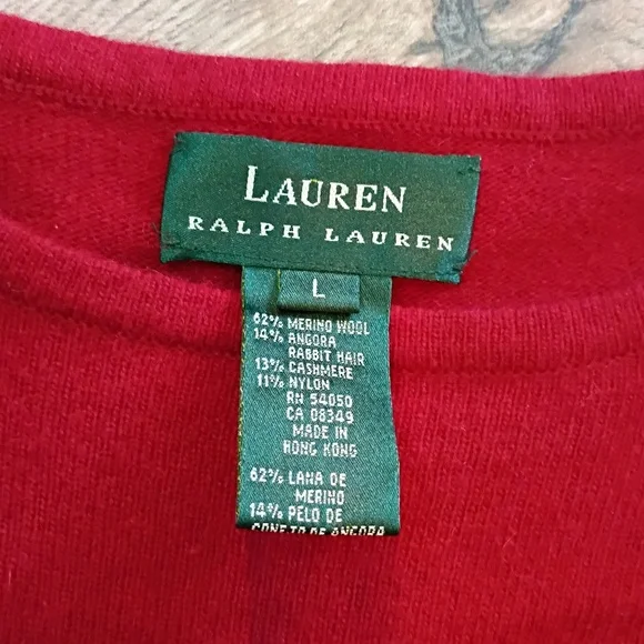 Vintage Lauren Ralph Lauren Brick Red Mallard Wool Blend Sweater Size Lg NWT - Picture 3 of 7